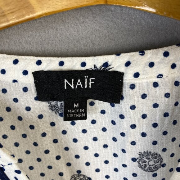 Naif Mini Shift Dress Women's Medium Pineapple Print Pullover White Blue Classy - Picture 2 of 9